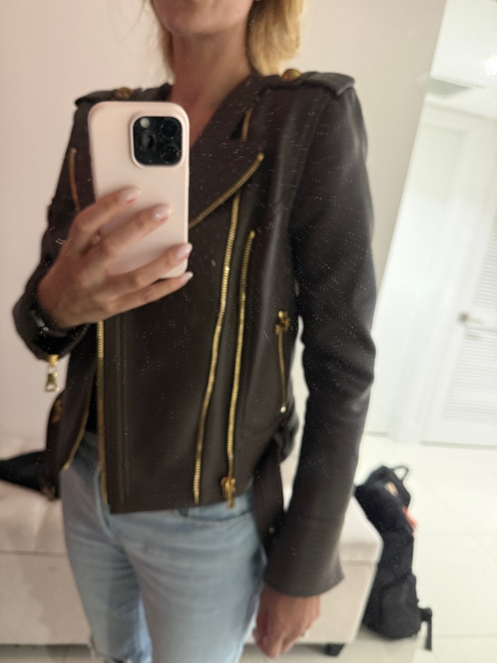 Balmain leather jacket briwn with gold details - Picture 6 of 8